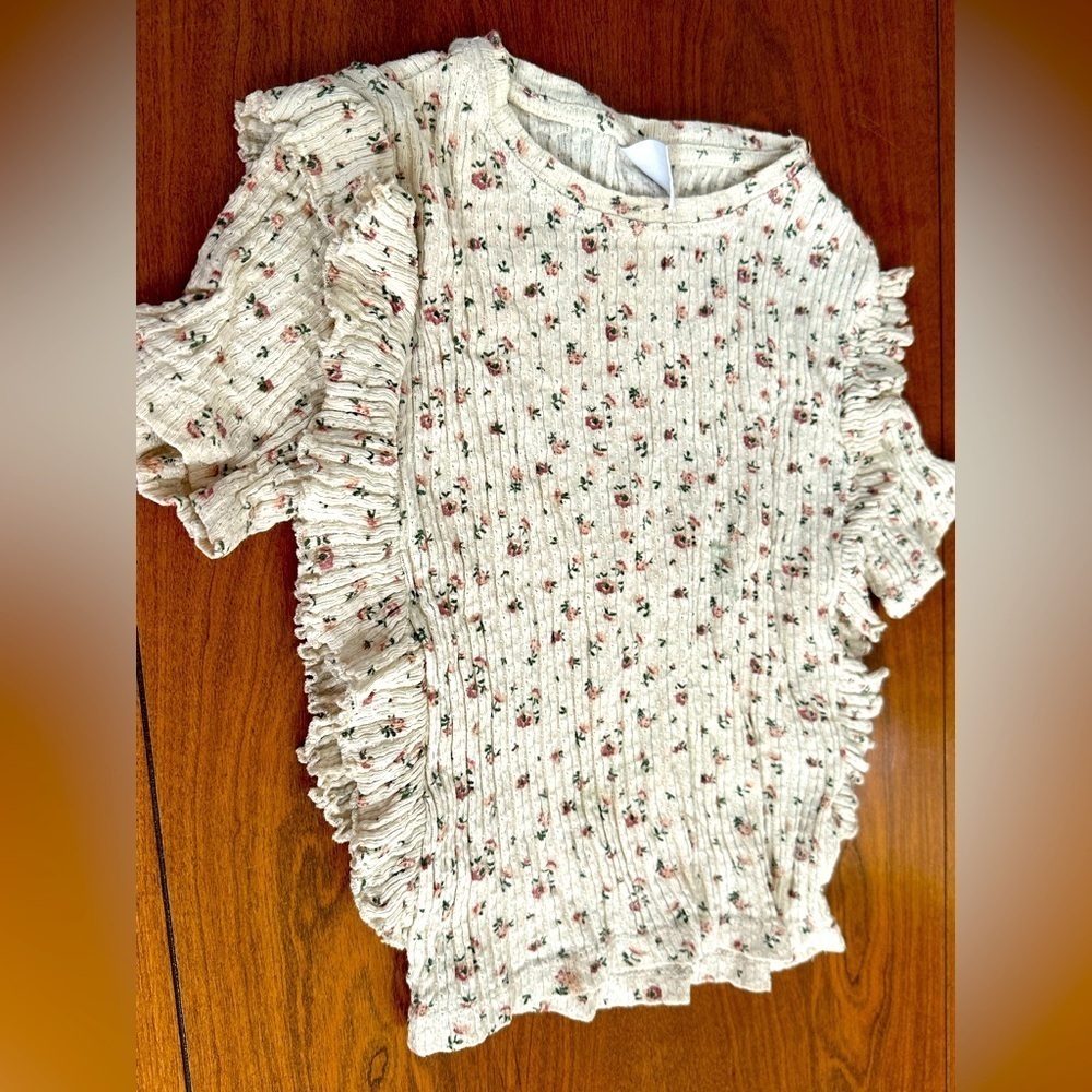Zara Girls Floral Ruffle Top – Size 9 (100% Cotton, Cottagecore Style)